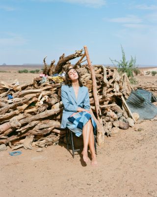 Dreaming about next week's heatwave. Our blue Sibyl jacket shot by @dianachire whilst filming her short film @loulwa_film in the sahara desert featuring our favourite muse @jasmine_lia